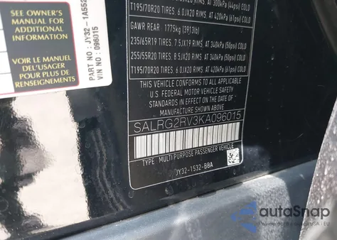 2019 Land Rover Discovery Se z USA, uszkodzony, nr VIN SALRG2RV3KA096015